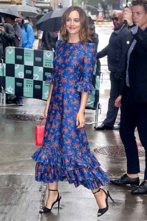 Leighton Meester Wears A Blue Floral Dress While Visiting The Build