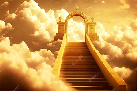 Premium Photo Long Stairway To Heaven Among Golden Clouds With
