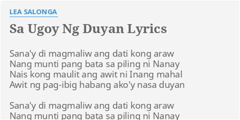 Sa Ugoy Ng Duyan Lyrics By Lea Salonga Sanay Di Magmaliw Ang