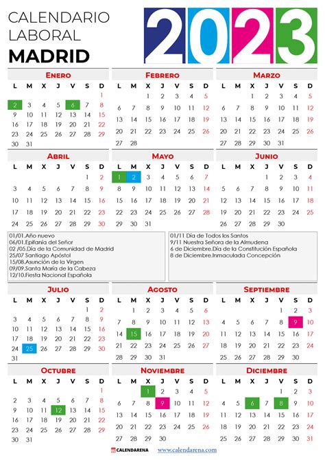 Calendario Laboral Madrid Toledo Valencia Work Calendar