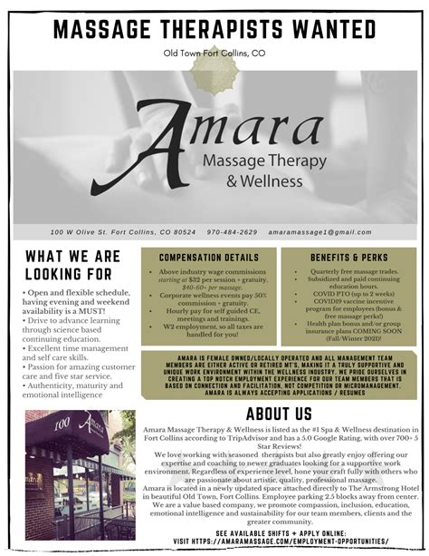 Massage Therapist Employment Opportunities Amara Massage Therapy And Wellness