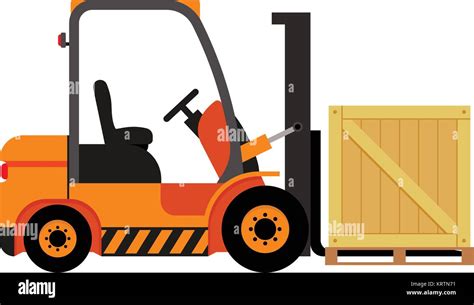 Vector Forklift Truck With Wooden Box Isolated Flat Stock