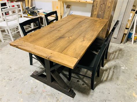 Rustic 6ft Long Pedestal Farmhouse Table With Black Chairs Provincial