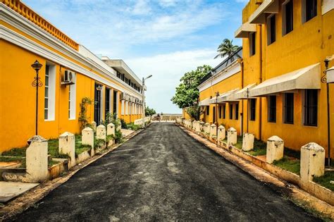 Pondicherry French Colonial Buildings On Street India Puducherry