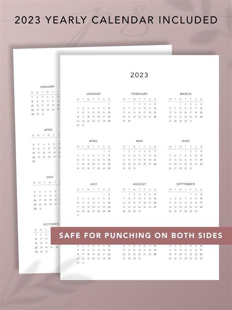 2023 Calendar Printable 2023 Year At A Glance Printable Etsy