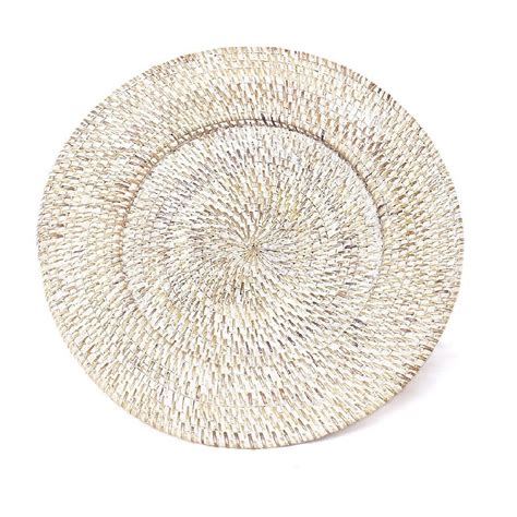 White Wash Round Rattan Charger Plates Natural Wicker Rattan Dishes