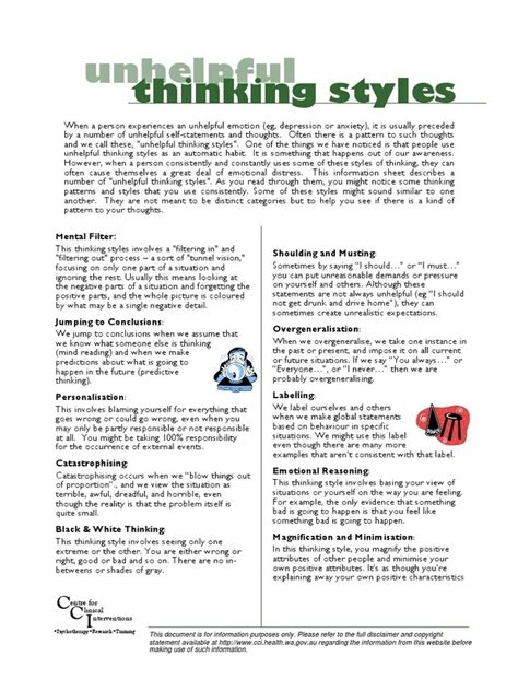 Unhelpful Thinking Styles Worksheet