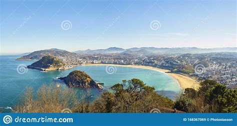 Panoramic View Of Concha Bay San Sebastian Basque Country Spain