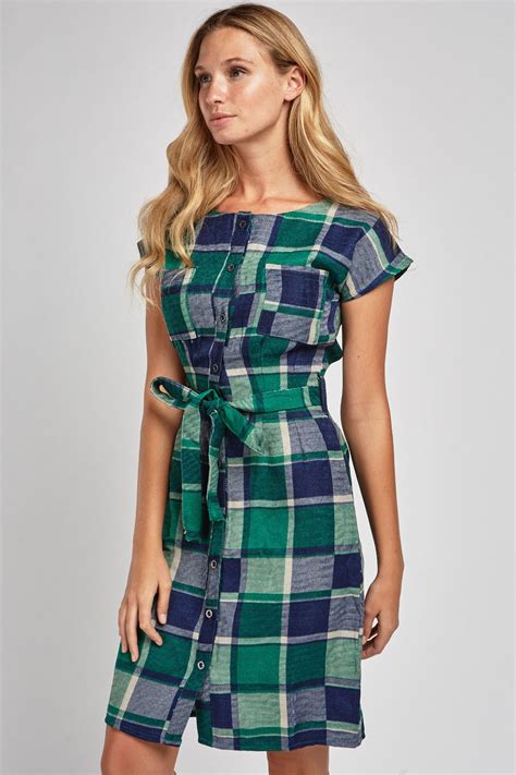 Belted A Line Checkered Dress Just 6