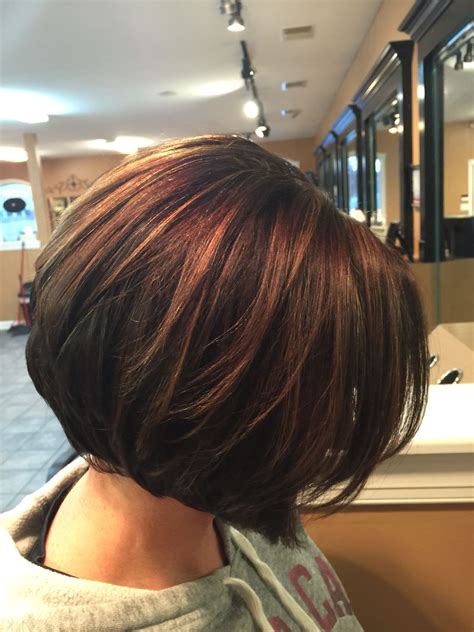 Inverted Bob Chocolate Brown With Caramel Highlights By Deanna