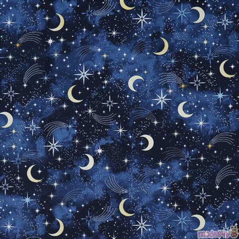 Blue Yellow Moon Stars Cotton Fabric By Timeless Treasures Fabric By