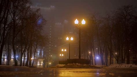 Alley in the night city, snow and mystical fog Stock Video Footage ...