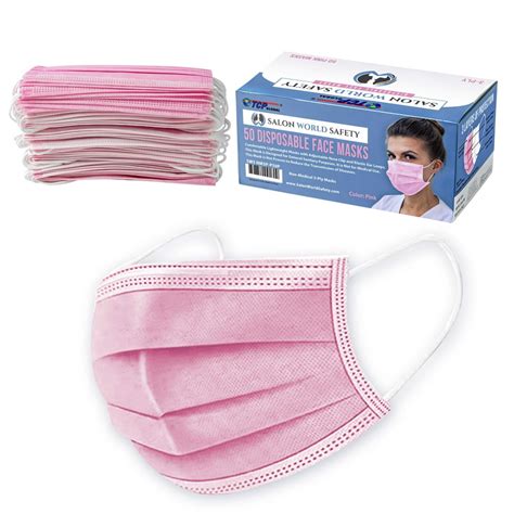 Salon World Safety Pink Masks Sealed Dispenser Box Of 50 3 Layer