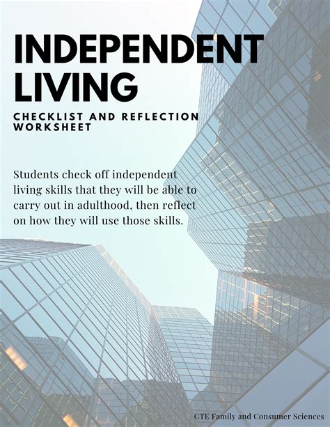 Independent Living Checklist And Reflection Worksheet Living Skills