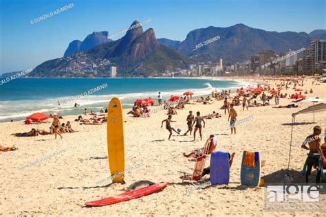Ipanema And Leblon Beach From Arpoador Rio De Janeiro Brazil Stock