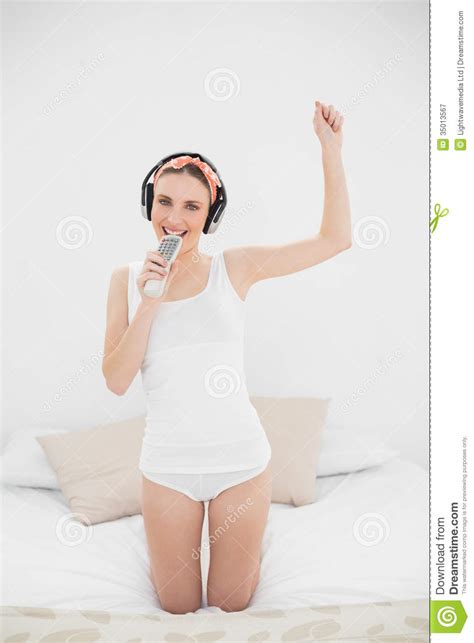 Pretty Woman Pretending To Sing Stock Image Image Of Full View 35013567