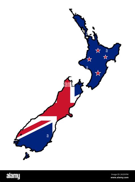 Contorno del mapa de Nueva Zelanda con iconos de bandera Fotografía de