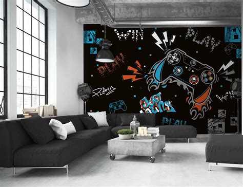 Gamer Player Wall Mural Gamer Teen Room Wallpaper Teenager Etsy