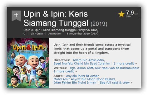 Adam bin amiruddin, ahmad razuri bin roseli, syed nurfaiz khalid bin syed ibrahim. Upin & Ipin: Keris Siamang Tunggal (2019) PPVHD 720p/1080p ...