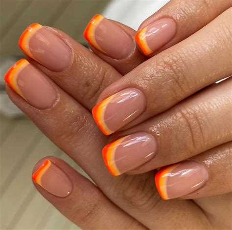 French Tip Nails Yellow Orange Summer Spring Nails Ideas 2021