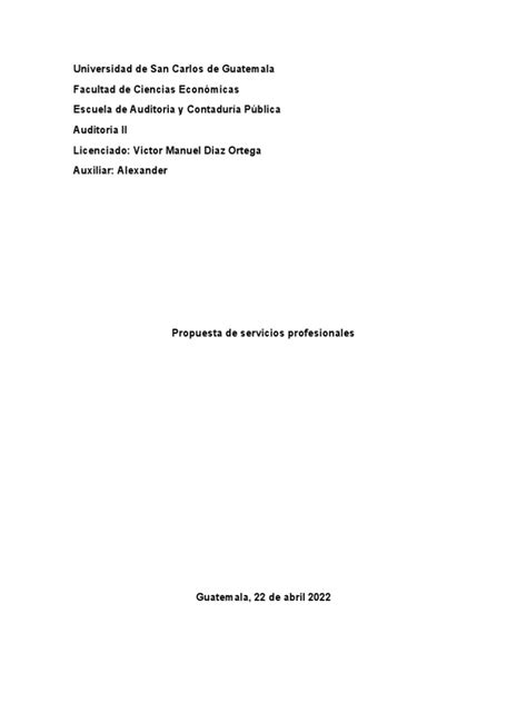 Propuesta De Servicios Profesionales Glenda Gonzalez Pdf Auditoría