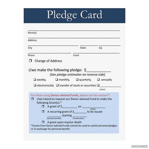 Editable Pledge Card Template