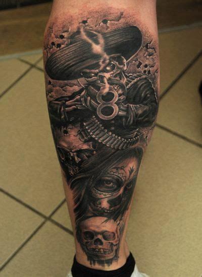 A Man S Leg With A Tattoo On It And A Skull In The Middle
