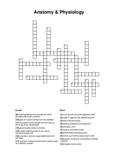 Anatomy And Physiology Crossword Puzzle