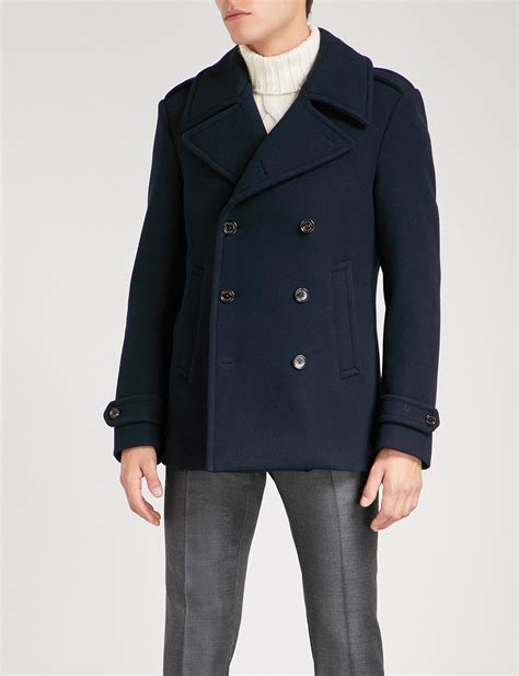 Ralph Lauren Purple Label Double Breasted Wool Peacoat In Blue For Men