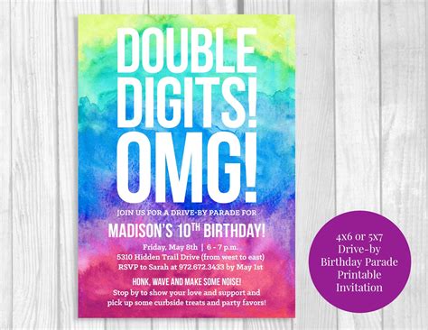 Custom Printable 4x6 Or 5x7 Double Digits OMG 10th Drive By Birthday