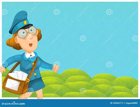 The Woman Delivering Mail Illustration For The Children Stock