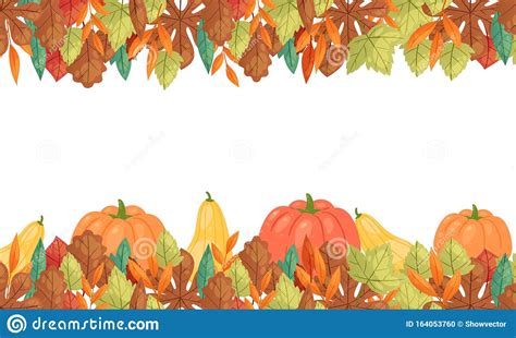 Autumn Leaves And Pumpkins Horizontal Banner Vector Illustration Fall