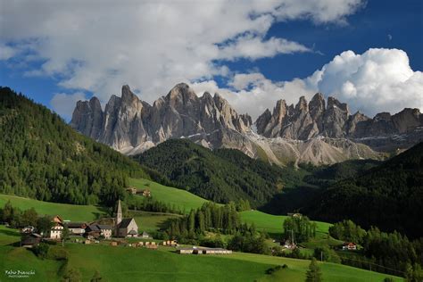Italy Funes Santa Magdalena Valley Mountain Dolomites Sky