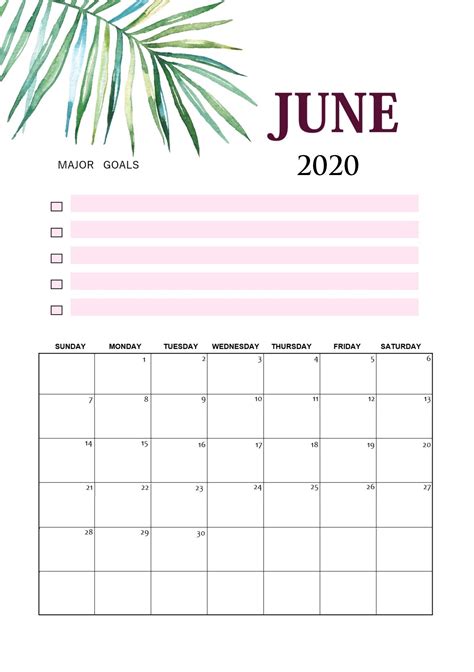 Floral June 2020 Calendar Template Calendar Printables Printable Images