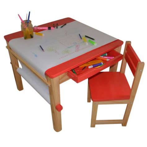 Ensemble table et 1 chaise pour enfant en bois coloris rouge