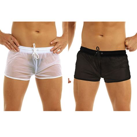 Sexy Men S Mesh Sheer See Through Boxers Shorts Drawstring Swim Trunks Underwear Ebay