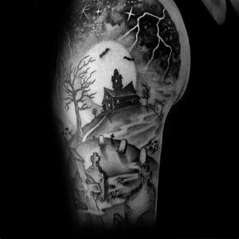 60 Haunted House Tattoo Designs For Men Spooky Spot Ink Ideas