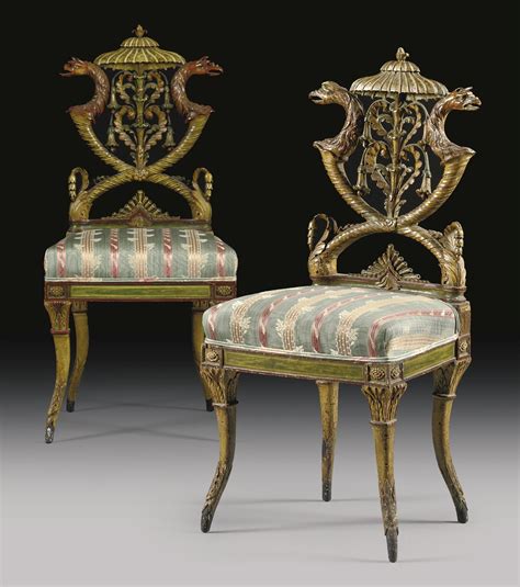 An Italian Neoclassical Polychrome Painted And Carved Chair Attributed