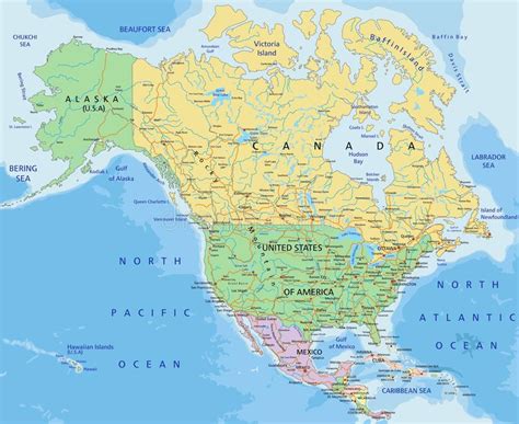 North America Highly Detailed Editable Political Map Stock Vector