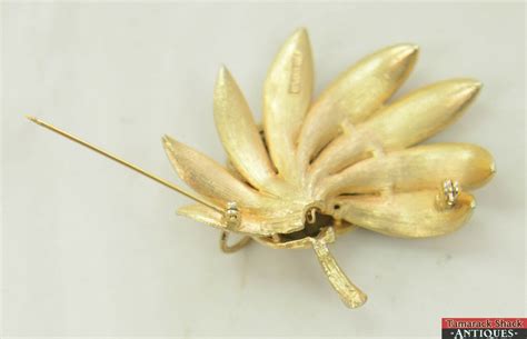 Vintage S Kramer Jewelry Brooch Scarf Pin Gold Tone Leaf Rope