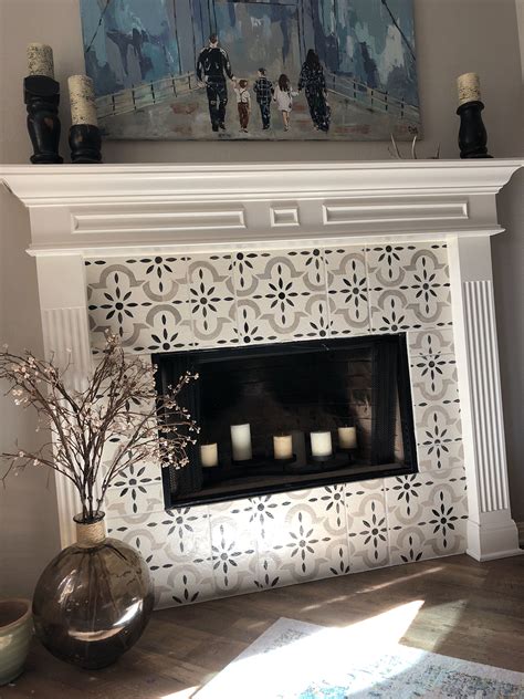Diy Stenciled Tile Fireplace Simply Beautiful By Angela Artofit