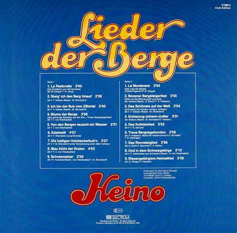 Heino Lieder Der Berge Bertelsmann Vinyl Collection