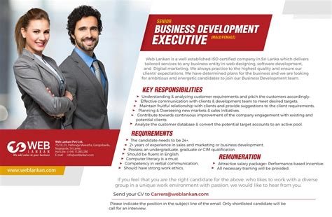The roles of a single business development person are numerous because business development involves tasks and processes for the development and implementation of growth opportunities in and between organizations. Senior Business Development Executive ( Male / Female ) 2020