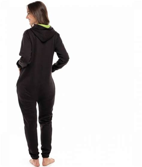Womens Black Green Adult Onesie One Piece Non Footed Pajama Jumpsuit