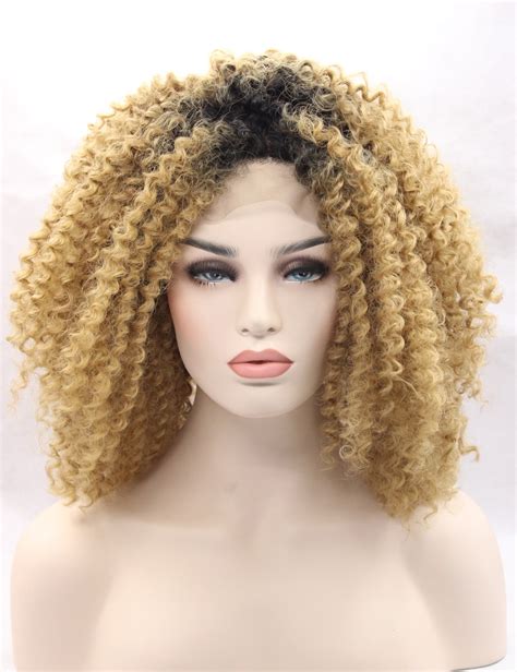 Ombre Blonde Kinky Curly Lace Wig For Black Women Heat Resistant