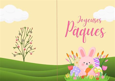 Carte à imprimer Joyeuses Pâques avec un lapin qui chasse les oeufs