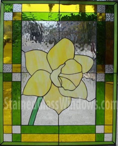 Daffodil Stained Glass Window Panel Hangings Beautiful Etsy Stained
