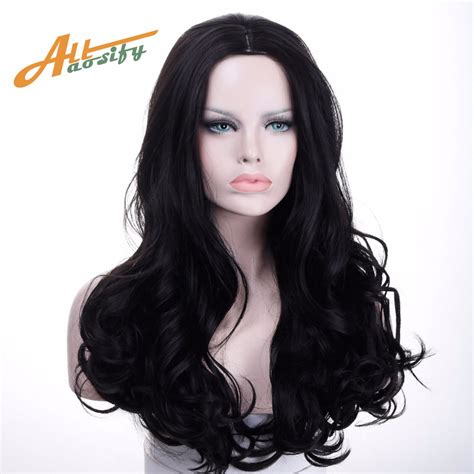 Allaosify Long Wave Wigs For Black Women Natural Curly Black Hair Wigs