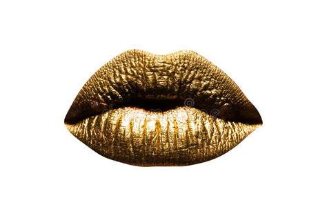 Labios De Oro De Arte Labios Dorados Aislados En Fondo Blanco