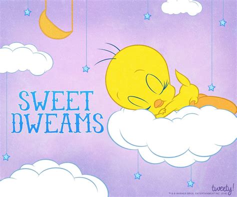 A Yellow Bird Sleeping On Top Of A Cloud With The Words Sweet Dreams